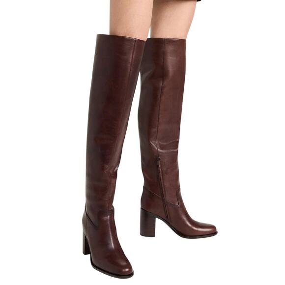 Loeffler Randall Deidre Over The Knee Boots Block Heels Leather Espresso Size 6B - Picture 1 of 11